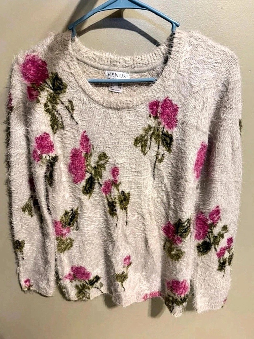 VENUS Floral Crew Neck Sweater Pink Gray Size XS